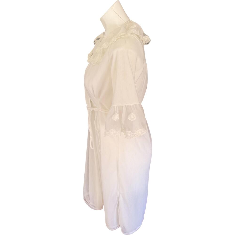 Vintage Felina 70s Ruffled Collar Double Chiffon Peignoir Robe S - Picture 9 of 12